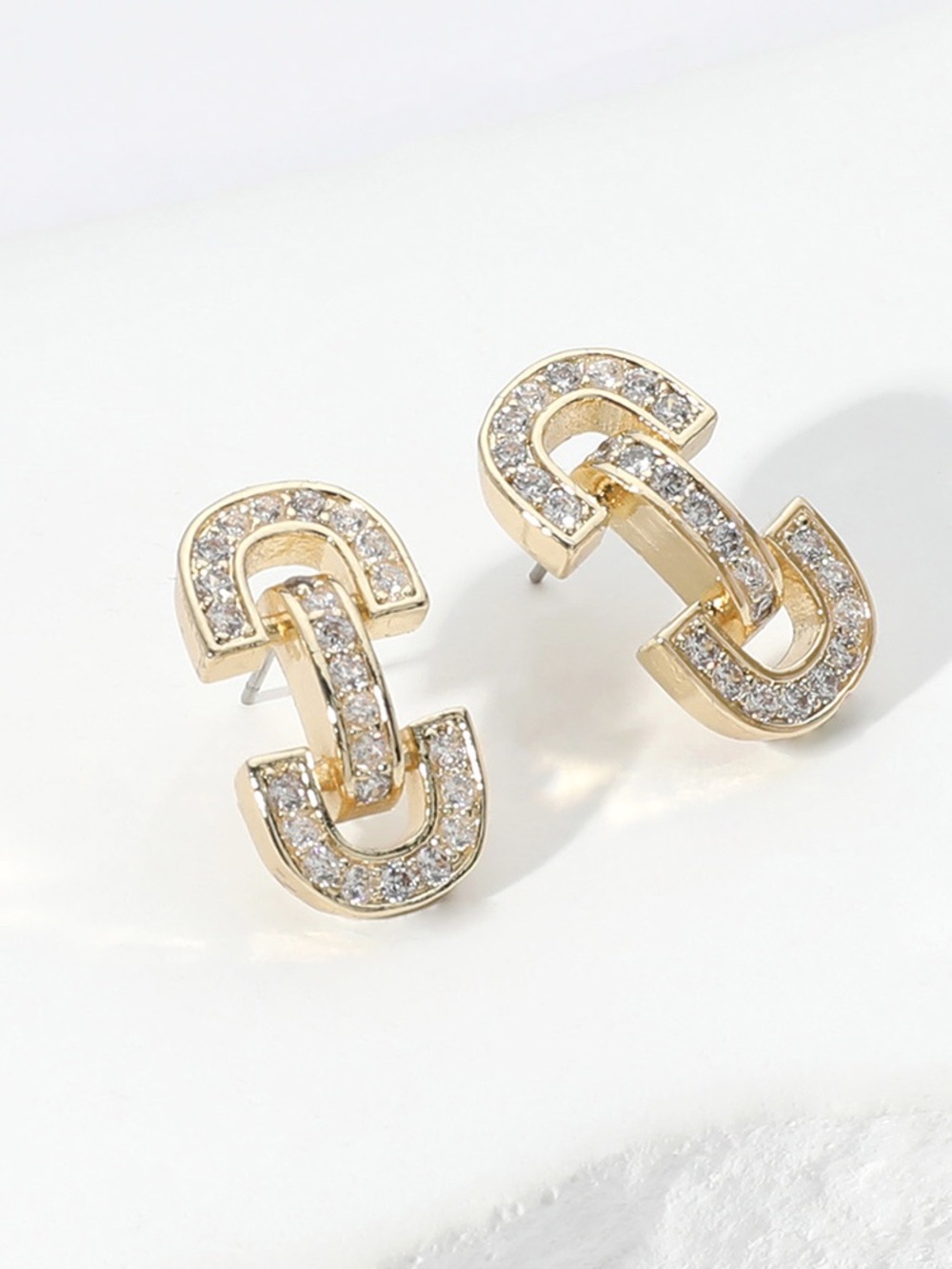 14K Gold Plated CZ Stone Horsebit Earrings